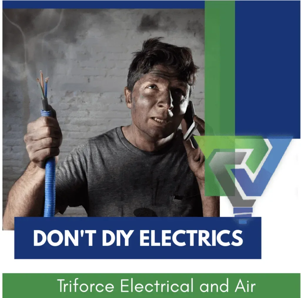 Man holding exposed, smouldering wires with smoke — the dangers of DIY electrical work