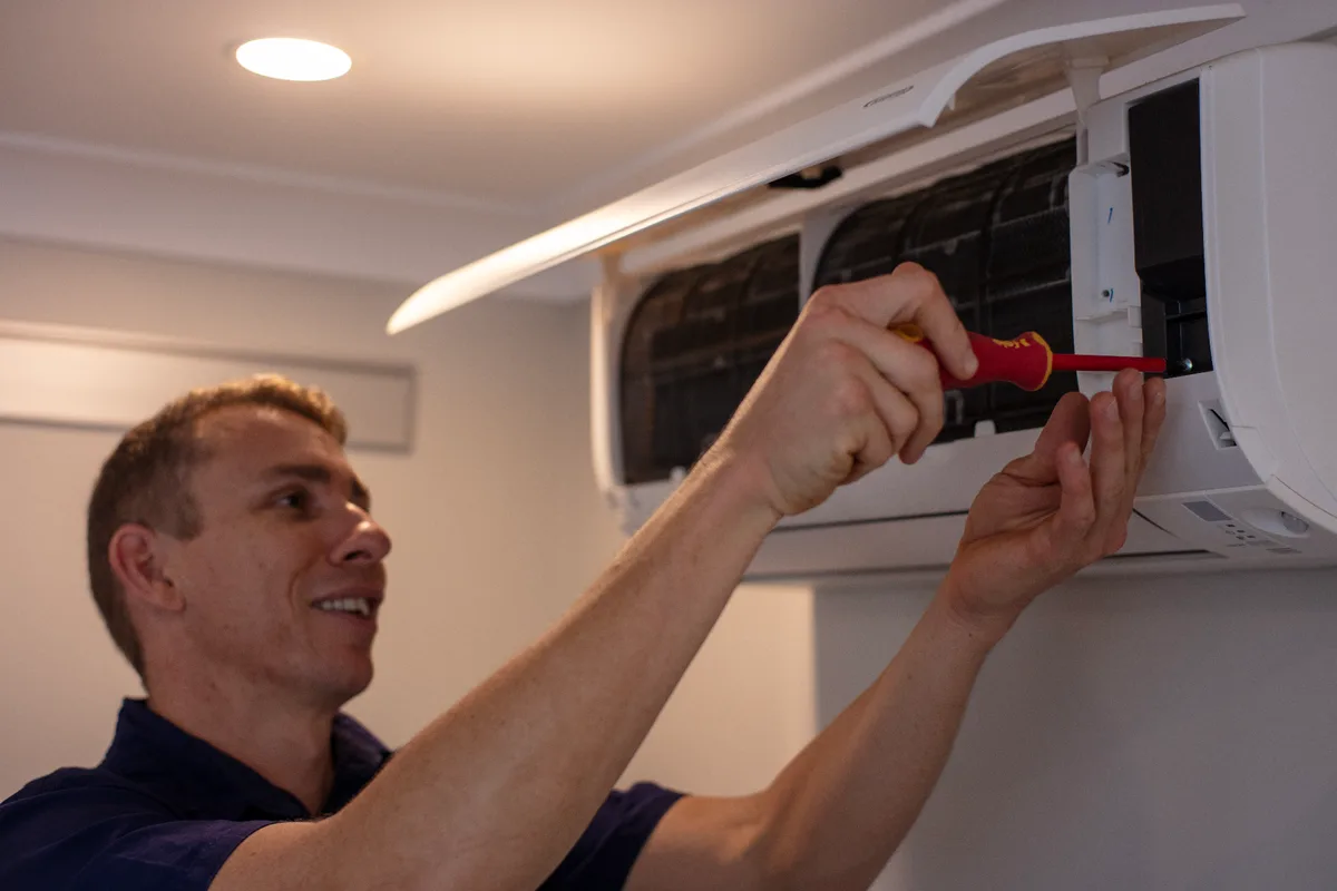 Split system air conditioning unit serviced by a Triforce technician