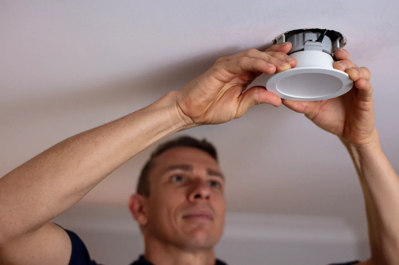 LED downlights installed in a modern home ceiling