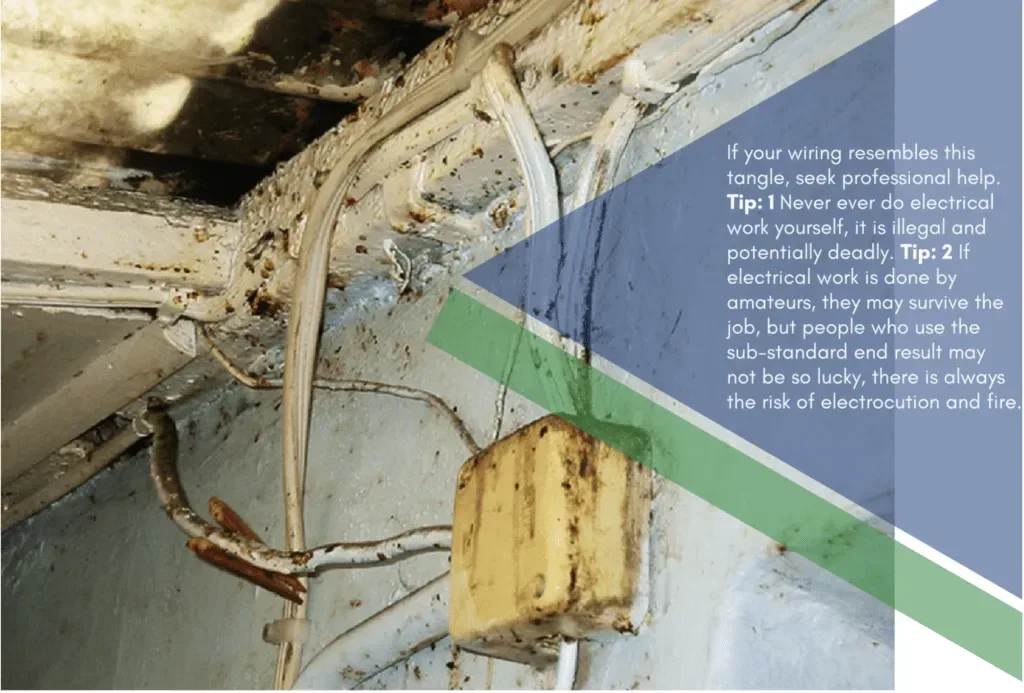 Corroded, burnt wiring showing the danger of unsafe or DIY electrical work